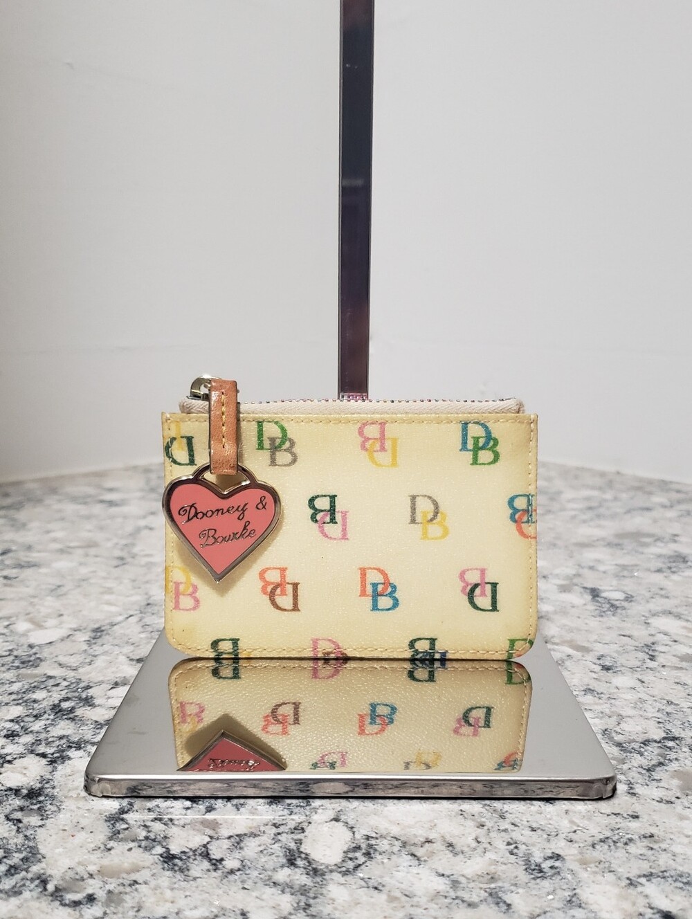 Vintage Dooney & Bourke Signature Rainbow Monogram Coin Purse Keychain